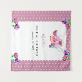 Cute Bruiloft Thee Feest Roze Achtergrond Wandkleed (Voorkant (horizontaal))