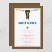 Cute bruin Beer dat een bloem Baby shower vasthoud Kaart (Voorkant / Achterkant)