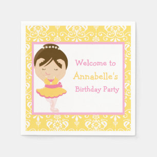 Cute Brunette Ballerina Birthday Party Servet