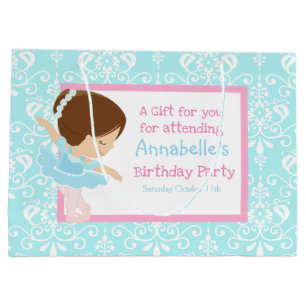Cute Brunette Ballerina en Blue Damask Hartelijk d Groot Cadeauzakje