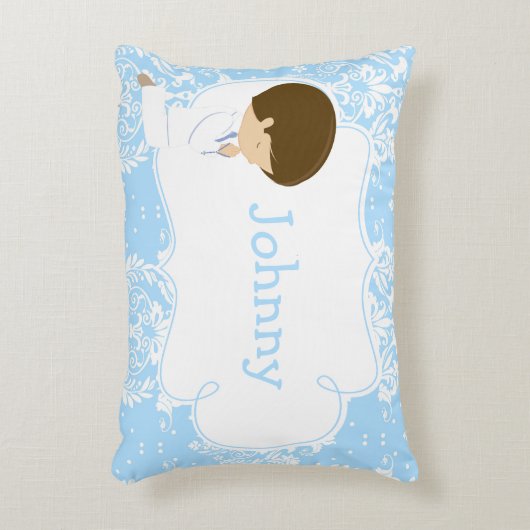 Cute Brunette Boy Praying and Poem Accent Kussen (Voorkant(Verticaal))