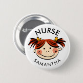 Cute Brunette Cartoon Nurse Name Ronde Button 5,7 Cm (Voorkant /achterkant)