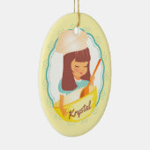 Cute brunette girl chef gepersonaliseerd kerstfees keramisch ornament (Rechts)