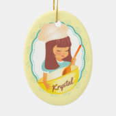Cute brunette girl chef gepersonaliseerd kerstfees keramisch ornament (Achterkant)