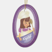 Cute brunette girl kinder chef-kerstmis keramisch ornament (Links)
