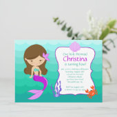 Cute Brunette Mermaid Invitation d'anniversaire (Debout devant)