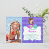 Cute Brunette Mermaid Photo Invitation d'anniversa (Debout devant)