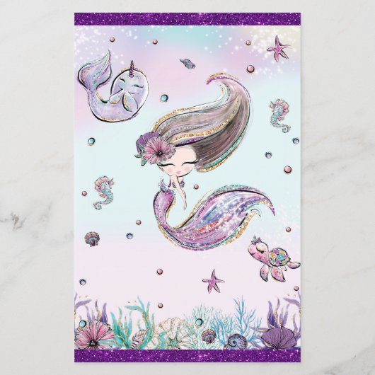 Cute Brunette Mermaid Time Capsule Berichtblad (Achterkant)