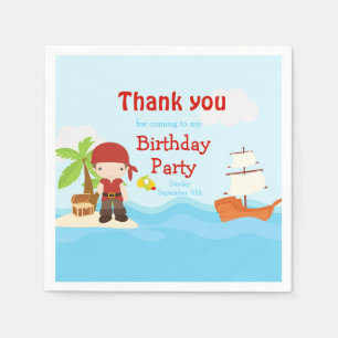 Cute Brunette Pirate Boy in Red Birthday Servet