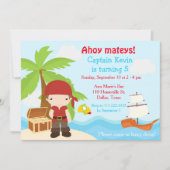 Cute Brunette Pirate Eye Patch Boy Birthday Party Kaart (Voorkant)