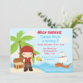 Cute Brunette Pirate Eye Patch Boy Birthday Party Kaart (Staand voorkant)