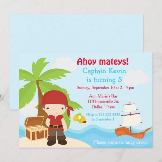 Cute Brunette Pirate Eye Patch Boy Birthday Party Kaart (Voorkant / Achterkant)