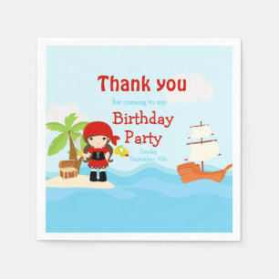 Cute Brunette Pirate Girl in Red Birthday Servet