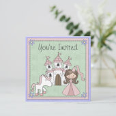 Cute Brunette Princess et Unicorn Invitation d'ann (Debout devant)