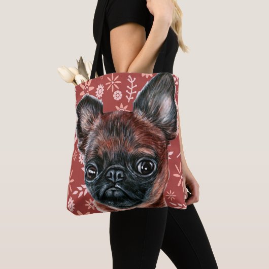 Cute Brussels Griffon Dog Flower Pattern Draagtas (Dichtbij)