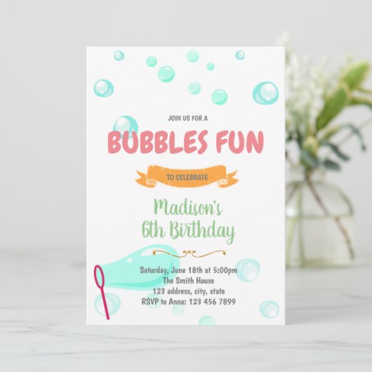 Cute bubbels leuke uitnodiging (Staand voorkant)