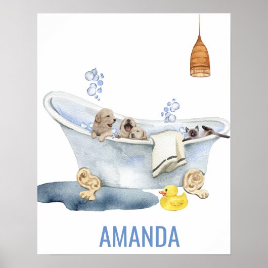 Cute Bubble Bath Puppies Kitten Bath Decor Poster (Voorkant)