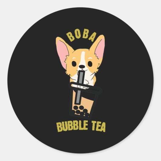 Cute Bubble Tea Boba Milk Tea Anime Corgi Ronde Sticker (Voorkant)