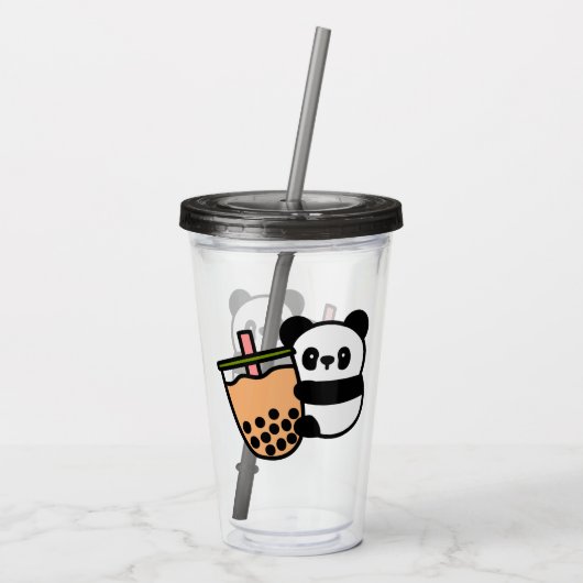 Cute Bubble Tea & Panda Beer Acryl Drinkbeker (Achterkant)