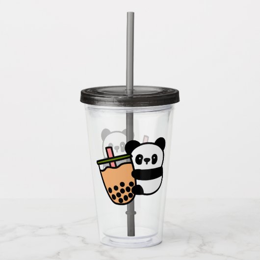 Cute Bubble Tea & Panda Beer Acryl Drinkbeker (Voorkant)