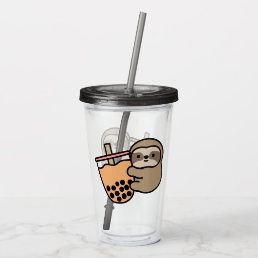 Cute Bubble Tea & Sloth Acryl Drinkbeker (Achterkant)