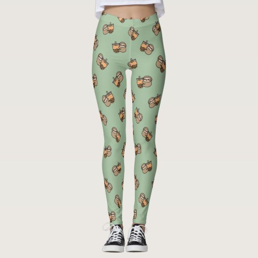 Cute Bubble Tea & Sloth Leggings (Voorkant)