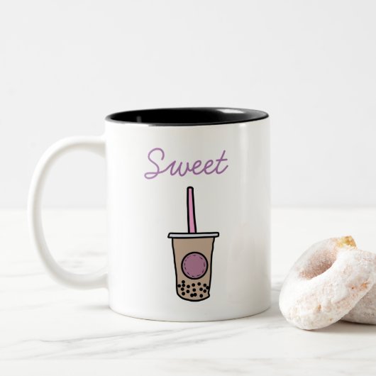 Cute bubble tea tweekleurige koffiemok (Met donut)