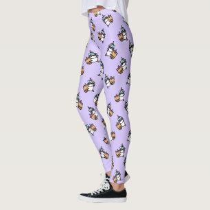 Cute Bubble Tea & Unicorn Leggings
