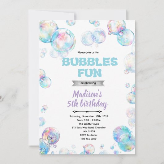 Cute bubble theme party invitation (Devant)