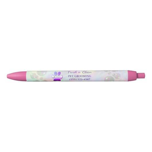 Cute Bubbles Dog Paw Grooming Service Zwarte Inkt Pen (Voorkant)