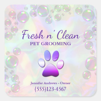 Cute Bubbles Incandescent Dog Paw Grooming Service Vierkante Sticker