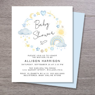 Cute Budget Boho Waterverf Baby Boy Shower Invite