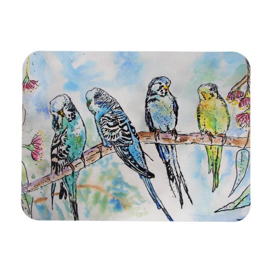 Cute Budgie bougie oiseau Aquarelle Art Magnet (Horizontal)