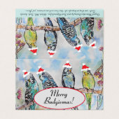 Cute Budgie Kerstmis Bogerigar Budgies Bird Kaart (Buitenkant ongevouwen)