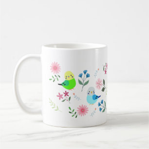 Cute Budgies Paraket met Flowers  Birds Koffiemok