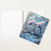 Cute budgies with bobble hats on a branch (Devant avec enveloppe)