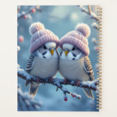 Cute budgies with bobble hats on a branch (Dos)