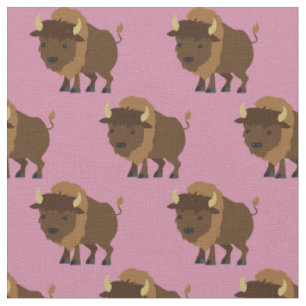 Cute Buffalo Bison Cartoon Kinder Roze Stof