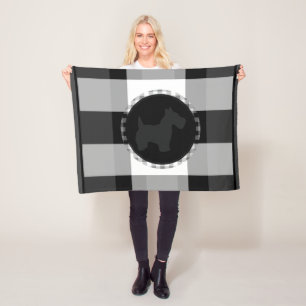 Cute Buffalo Check Schnauzer Dog Black Grey Fleece Deken