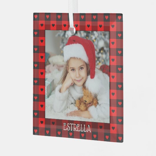 Cute Buffalo Pset Hearts Persoonlijk Kerstfeest Glas Ornament (Voorkant links)