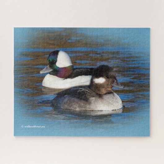 Cute Bufflehead Ducks Lovebird bij Winter Pond Legpuzzel (Horizontaal)