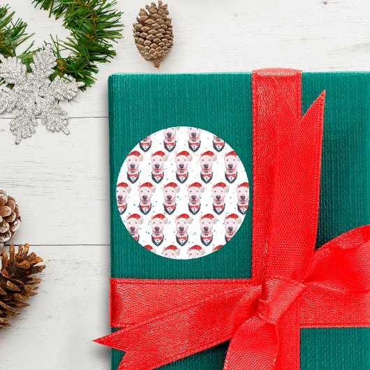 Cute Bull Terrier Dog Christmas Pattern Ronde Sticker