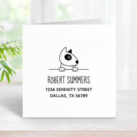 Cute Bull Terrier Dog Peeking Adres 2 Rubberstempel