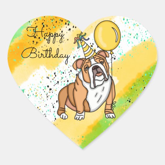 Cute Bulldog Birthday Classic Round Sticker (Voorkant)