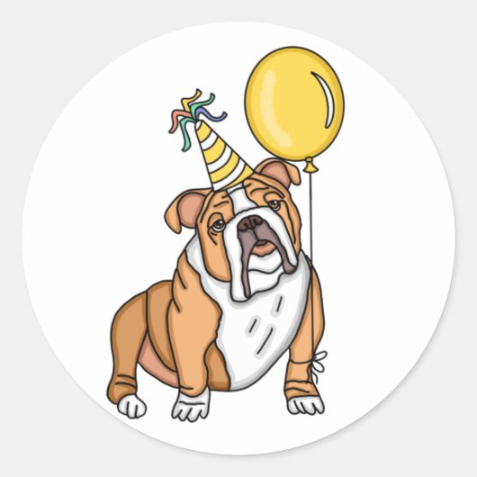 Cute Bulldog Birthday Classic Round Sticker (Voorkant)