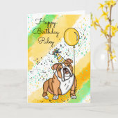 Cute Bulldog Birthday Kaart (Gele Bloem)