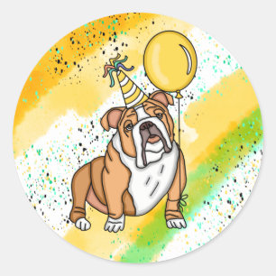 Cute Bulldog Birthday Ronde Sticker