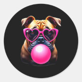 Cute Bulldog Blowing Bubble Gum Ronde Sticker (Voorkant)