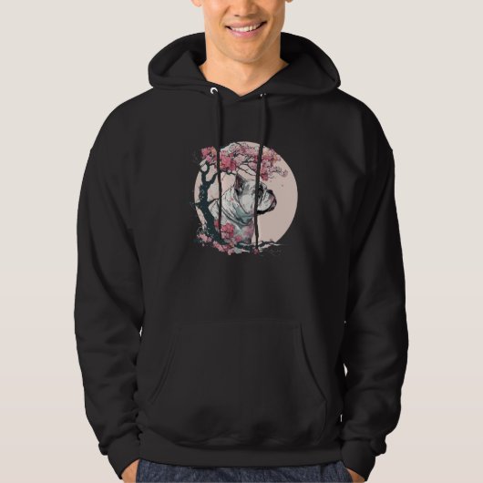 Cute Bulldog Cherry Blossom Dog Breed Japanese Wat Hoodie (Voorkant)