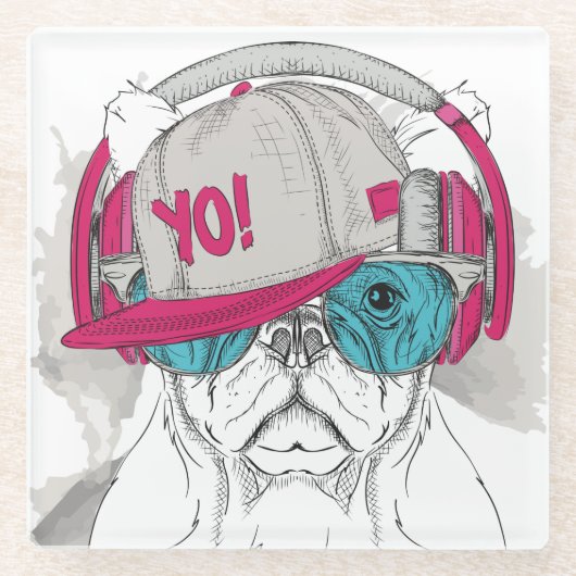 Cute Bulldog Glazen Onderzetter (Voorkant)